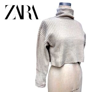 ZARA Cozy Cropped Turtleneck Sweater; Cream Colored; Ribbed Size 11-12